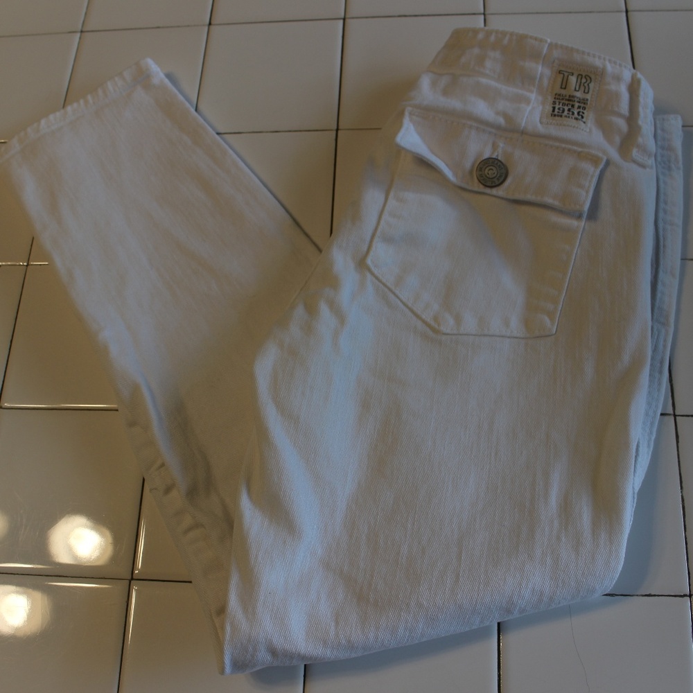TRUE RELIGION WOMENS JOYCE CROP WHITE JEANS SZ 25